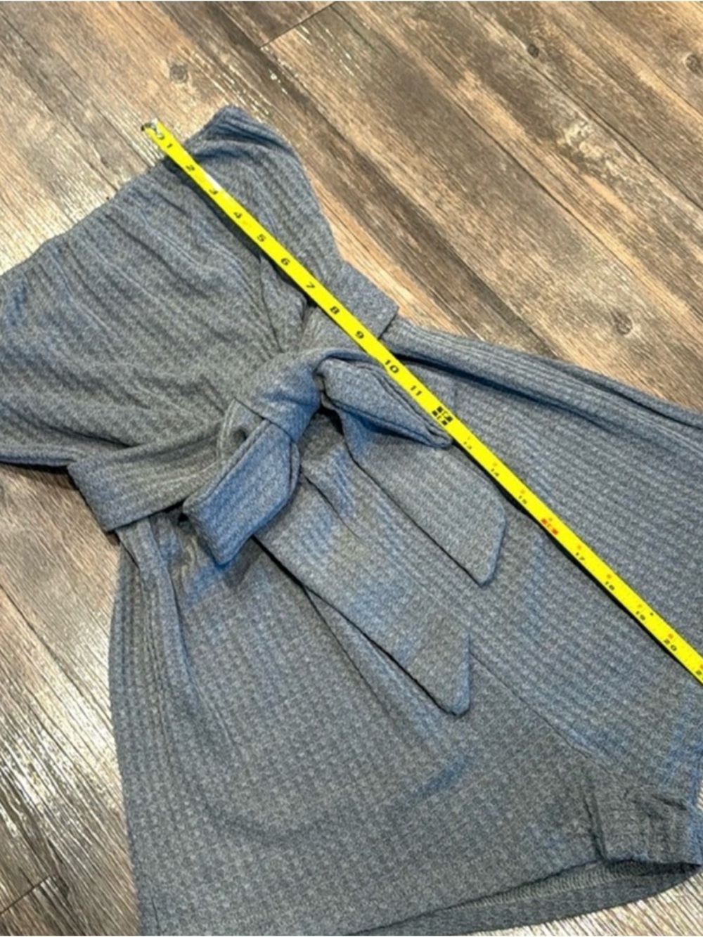 Strapless Gray Waffle Knit Romper | Tie Waist | Casual Summer S - Picture 4 of 4